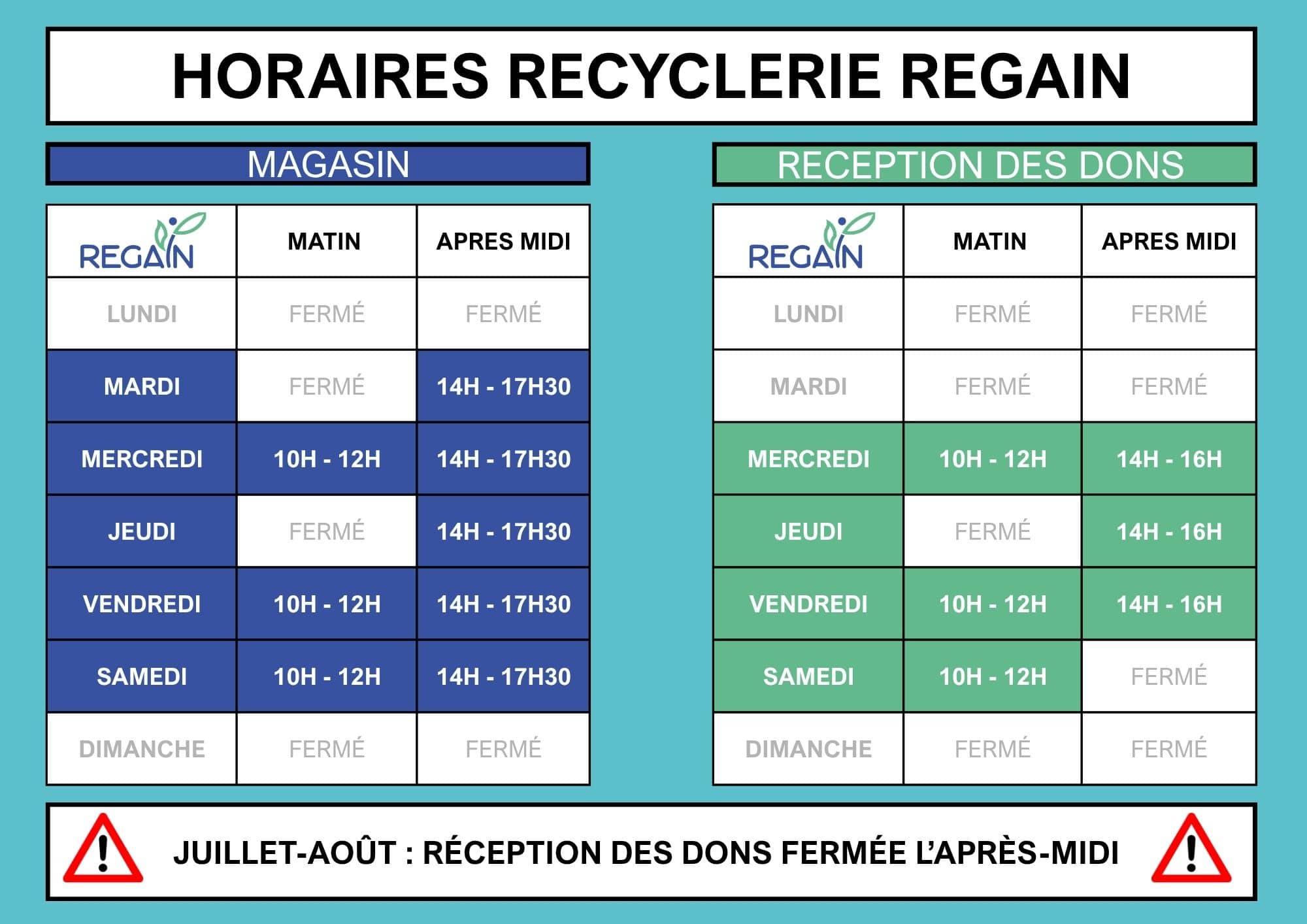 horaires recyclerie regain_2026
